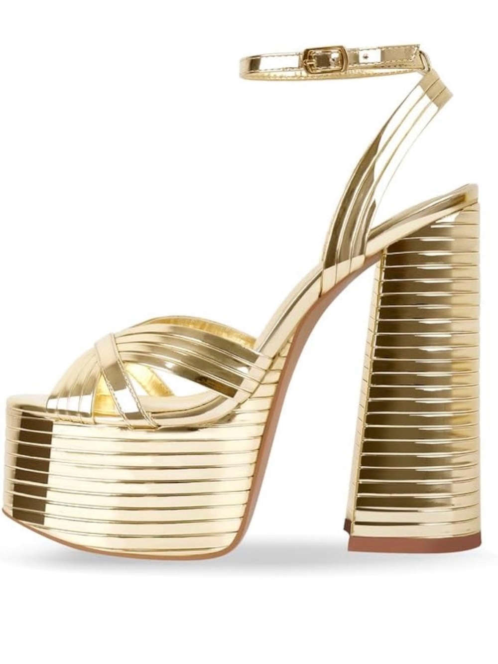 Onlymaker Platform Heels Ankle Strap Chunky High Heel Sandals. Size: 8. Gold.